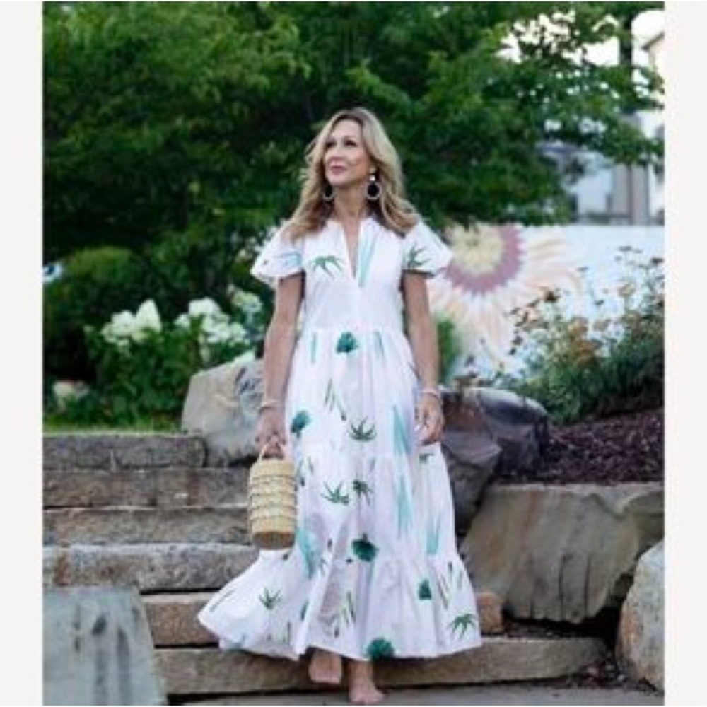 Oliphant White and Green Floral Maxi Dress